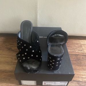 Saint Laurent Lou Lou 70 black velvet stars sandals